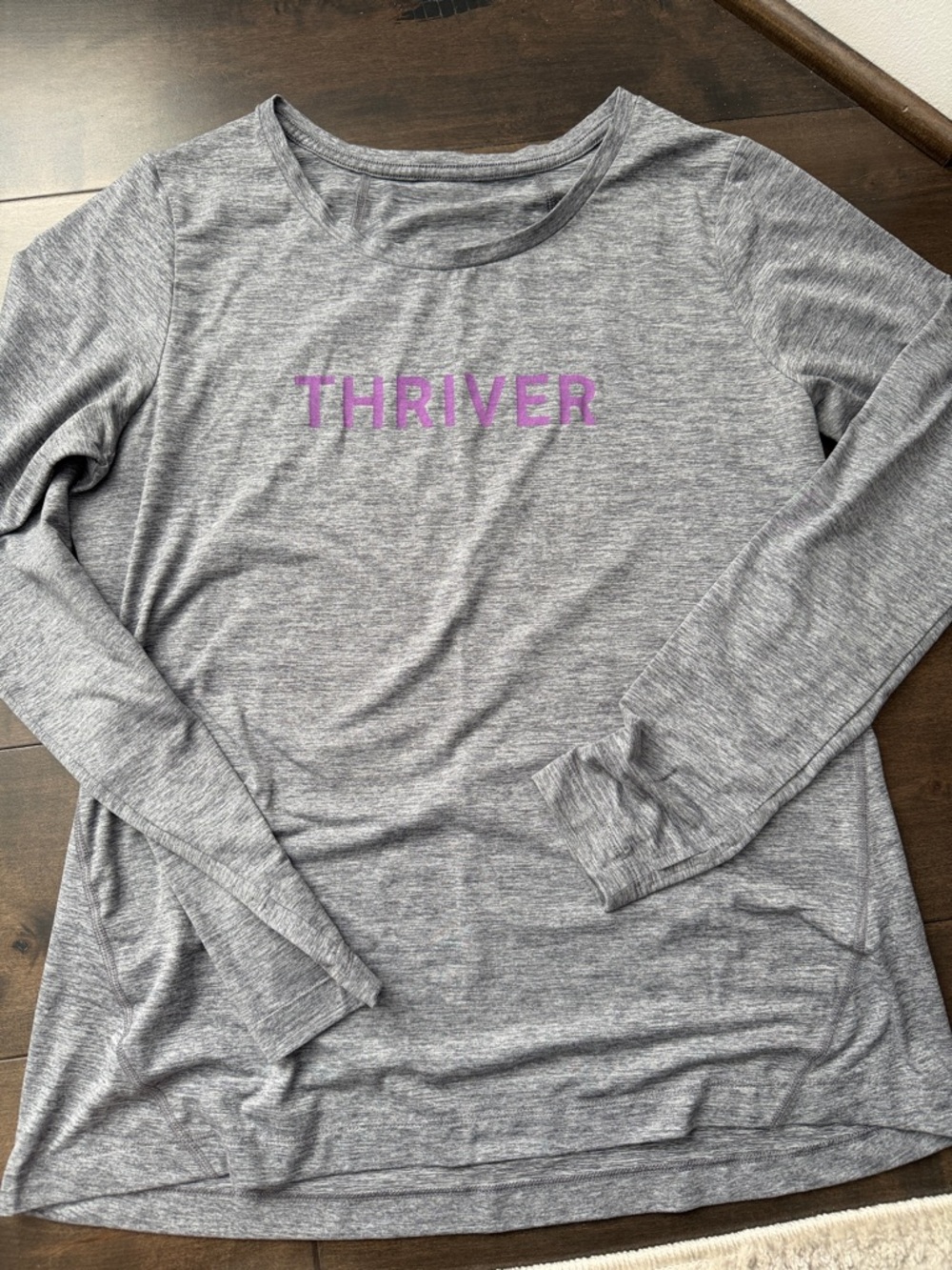 Gray Long Sleeve Tee with Purple THRIVER Graphic